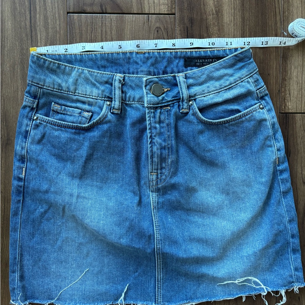All Saints 100% Cotton Cutoff Denim Miniskirt Size 0 / 24